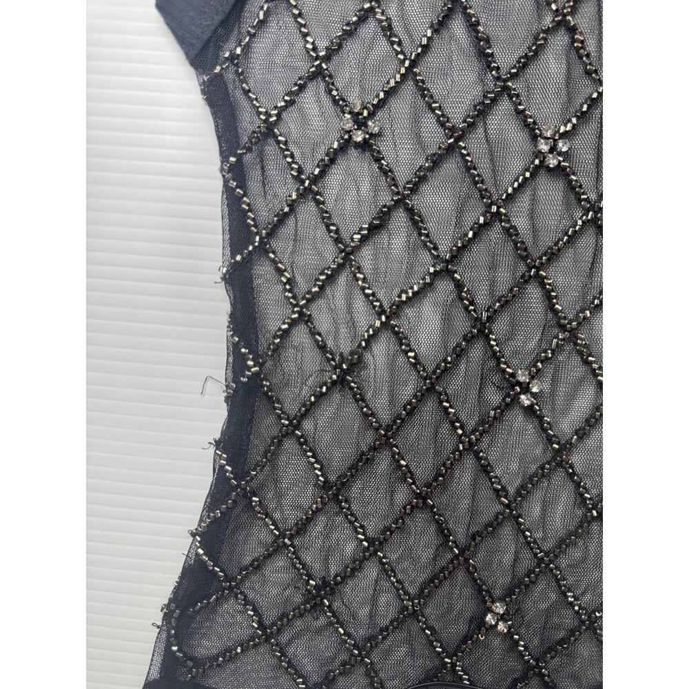 Free People Disco Nights Mesh Beaded Top Black Sheer Rhinestone Festival Unisex - Picture 15 of 16